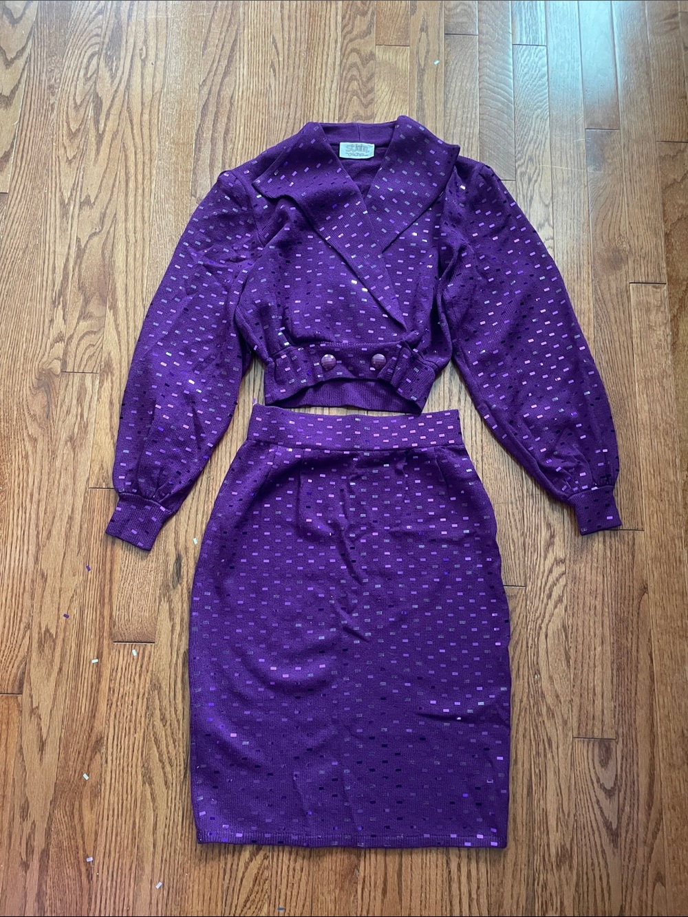 St. John Vintage 80s Purple Sequin Skirt Set Sz 4
